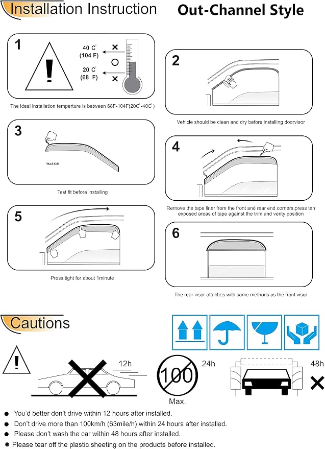 Side Window Wind Vent Deflectors fit for 1997-2006 Jeep Wrangler (TJ) 2-Door, 2pcs Out-Channel Tape-On Nice Rain Guards Set, Dark Smoke Nice Window Visor 92054