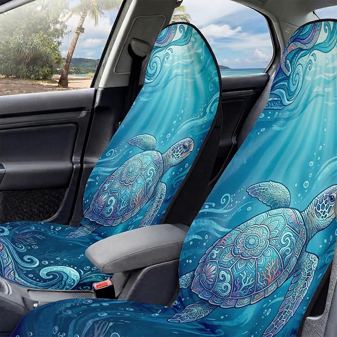 2 Pack Car Seat Towel Covers, Sweat-Proof Microfiber Seat Protectors for Gym, Running, Beach & Workout, Breathable Quick-Dry, Machine Washable, Ocean Sea Turtle Print, Universal Fit