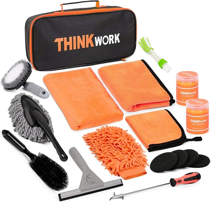 Car Detailing Kit, Microfiber Cleaning Tools with Storage Bag | Scratch-Proof Microfiber, 17Pcs Complete Set, Fits Most Vehicles, Dual Interior & Exterior Use, Orange, Ideal Gift