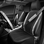Leather Bling Seat Covers Full Sets 16 pcs, Bling Diamond Car Accessories Set for Women, Sparkly Rhinestone Steering Wheel Cover, Glitter Cute Car Interior Sets for Women Girl, Silver Diamond