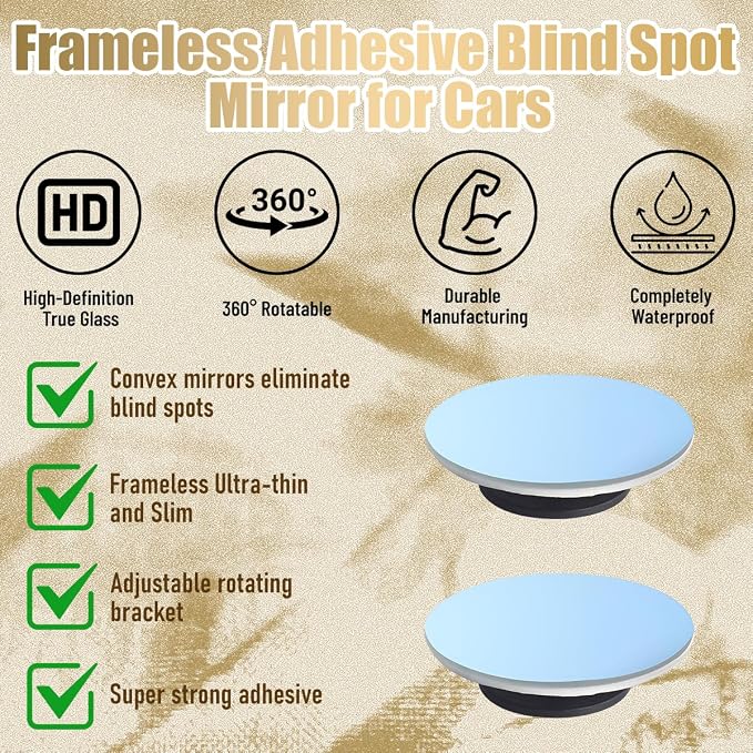 4PCS Car Blind Spot Mirror, HD Glass Round Convex Frameless Anti-Glare Side Blindspot Mirror with Adjustable Stick, Auto Exterior Rear View Accessories for Wide Angle, Universal Fit
