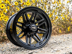 12 inch Golf Cart Wheel Tire Combo Kit, RT103 Gloss Black 12x7 Rim 215/40-12 Low Profile Tire, No Lift Kit Required, Fits Club Car Precedent EZGO TXT RXV Yamaha G1-G29, One Single