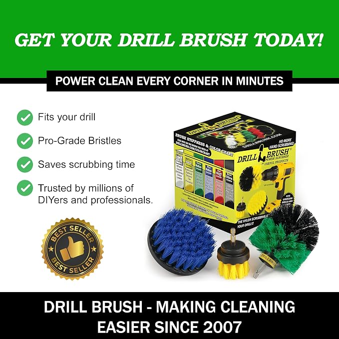 Medium Attachments for Cleaning Tile, Grout, Dishes, Pots, Pans, Air Fryers, and Boat Hulls - Cordless Power Spin Scrubber Drill Attachment - Electric Dish Scrubber Spin Brushes