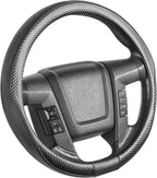 Car Steering Wheel Cover Large-Size for F150 F250 F350 Ram 4Runner Tacoma Tundra Range Rover with 15 1/2"-16" Outer Diameter Leather with Carbon Fiber Pattern Black