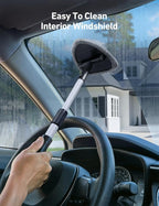 21" Extra-Long Windshield Cleaner Tool, Car Interior Detailing Cleaning Kit with Extendable Handle and 4 Upgraded Reusable Microfiber Pads, Auto Glass Wiper Brush Kit for Cars, Gray
