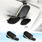 Sunglasses Holder for Car, Leather Magnetic Buckle Sun Visor Sunglass Clip, Ticket Card Storage Glasses Clip, Car Interior Accessories for Men and Women（2PCS Black-Beige）