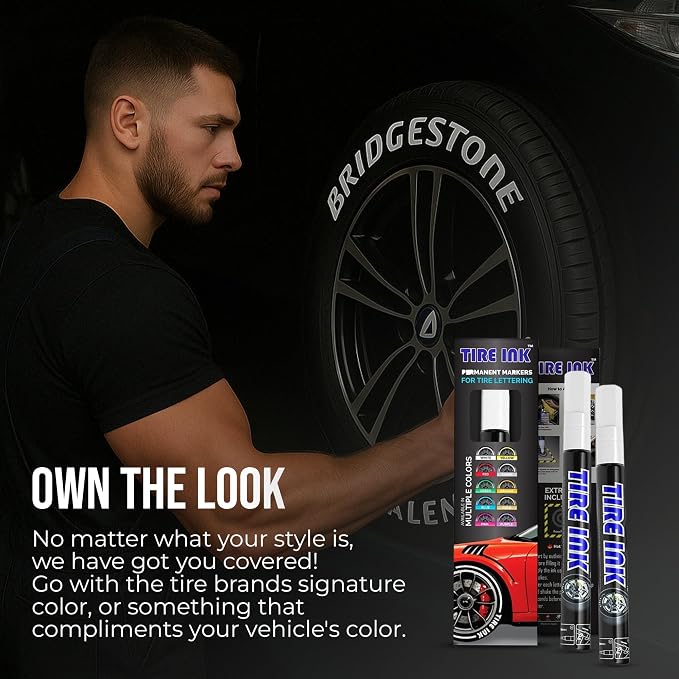 Color Tire Paint Pen - Waterproof Permanent Paint pens for Car Wheels Lettering | Car Wash Safe and Durable | Made in Japan (White, 1 Count (Pack of 2))