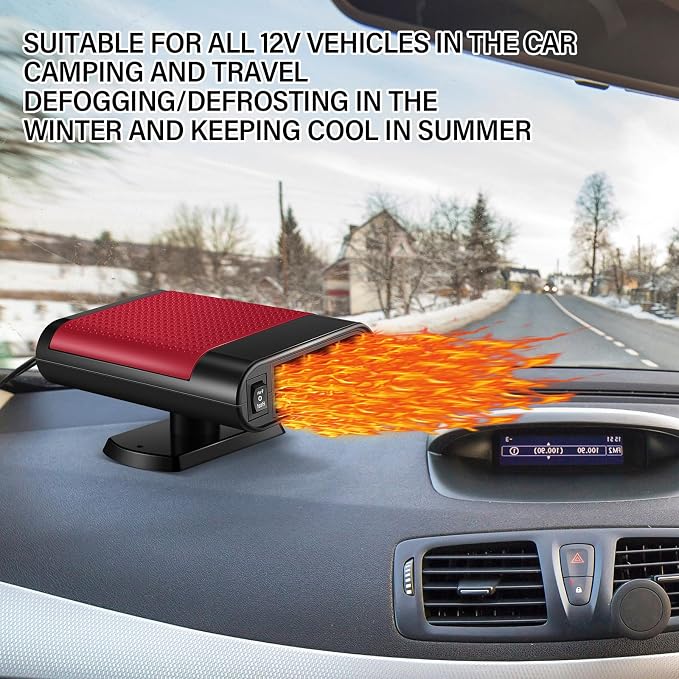 2 Pcs 12V 150W Portable Car Heater Defroster 2 in 1 Modes Automobile Windscreen Fan Heating and Cooling Windshield Fan Defroster Demister with Plug into Cigarette Lighter (Red)