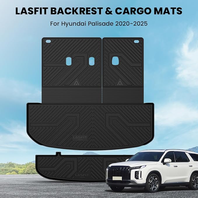 Cargo Trunk Mat & Backrest Mats for Hyundai Palisade 2025 2024 2023 2022 2021 2020 All Weather TPE Custom Fit Car Trunk Mats Cargo Liner & Seatback Mats Accessories, Black