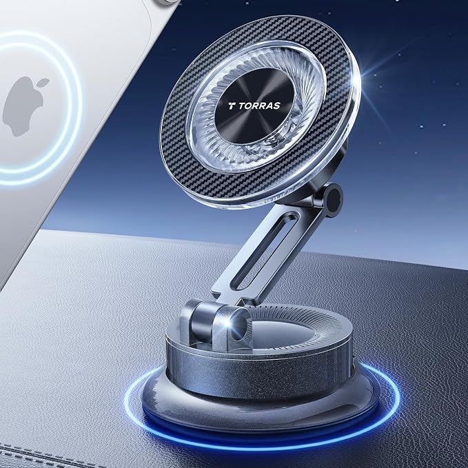 2026 Upgraded Vacuum Car Phone Holder for MagSafe Car Mount [98+ LBS Strongest Suction | 24 N58 Magnets] 360° Adjustable Magnetic Phone Holders for Your Car, for iPhone 17-12 Pro Max Plus Air