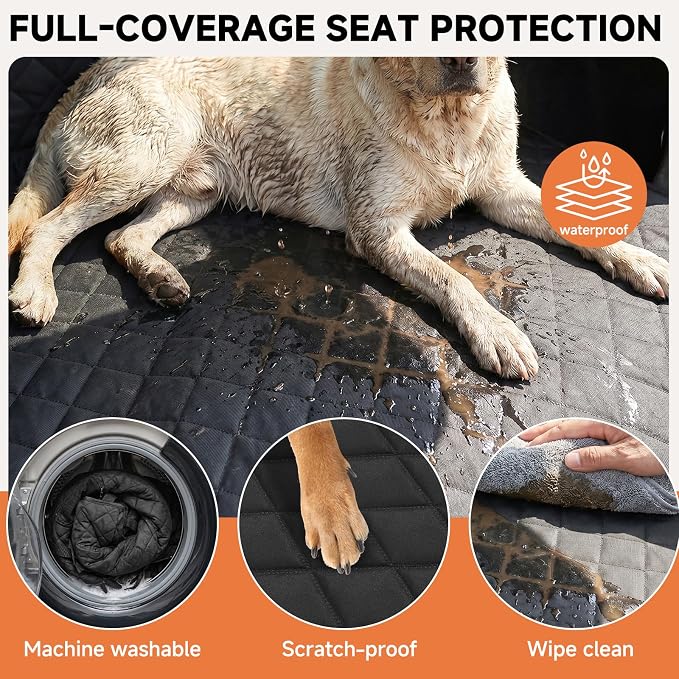 Dog Car Seat Cover & Back Seat Extender,31"Super High Pet Barrier with Anti-Slip Hard Bottom Hammock Holds 440lbs,Water-Resistant Car Seat Protector for SUV,Trucks,Easy-Clean,Patent Pending
