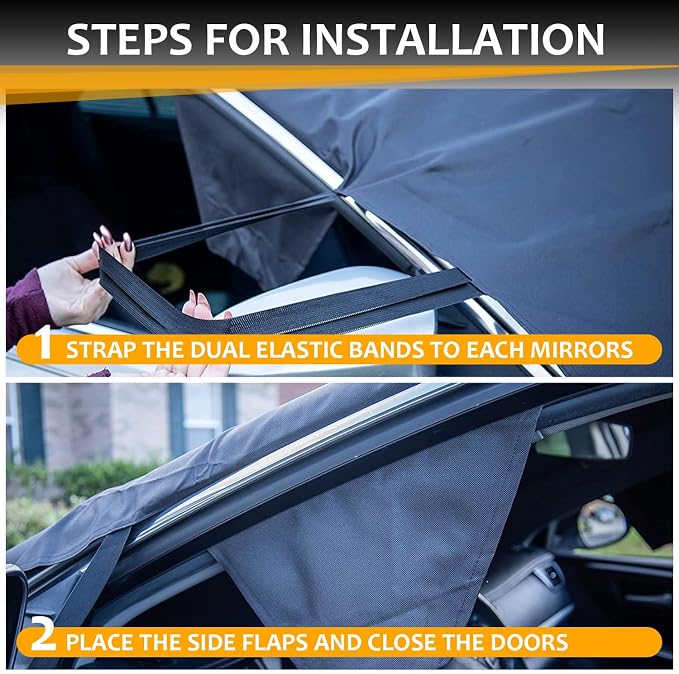 Car Windshield Cover Large Enhanced 600D Oxford Fabric Windshield Frost Cover for Ice and Snow Frost Waterproof Wiper Front Window Protects UV Sunshade Cover for Most Cars SUV Vans (75" x 46")