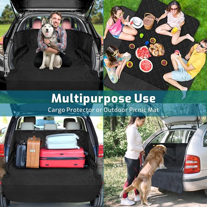 SUV Cargo Liner for Dogs, Water Resistant Trunk Cover with Side Flaps, Compact to Mid-Size Fit Cargo Area Protector with Bumper Flap for Smaller SUVs, Black