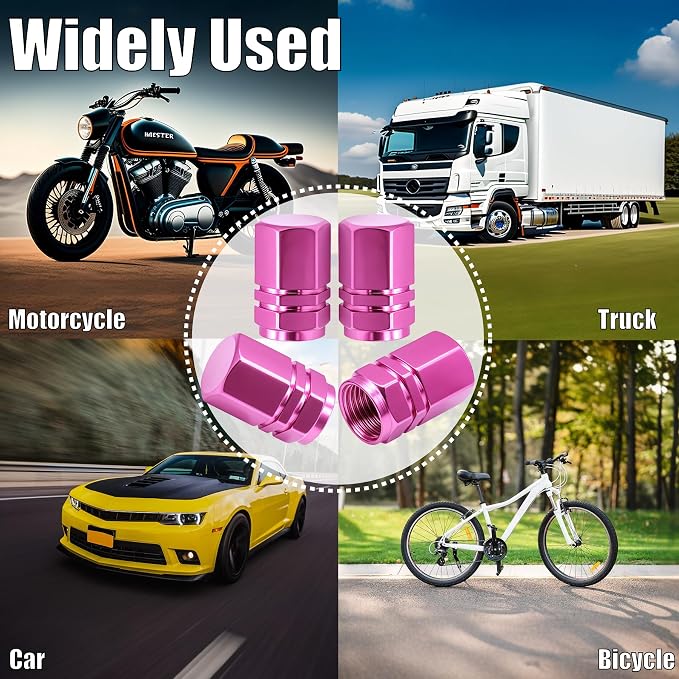 4PCS Tire Valve Stem Caps, with Rubber O-Ring, Corrosion Resistant Leak-Proof, Aluminum Alloy Universal Wheel Valve Covers for Cars, SUV, Trucks, Bikes, Motorcycles, Bicycles(Pink)