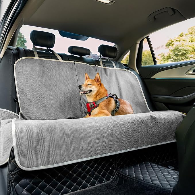 Dog Car Seat Cover for Back Seat, Back Seat Pet Cover for Dogs Waterproof, Scratchproof Dog Backseat Cover, Non-Slip Bench Car Seat Protector, Universal Fit Most Cars, SUVs, Trucks, Grey