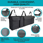PIDO Hanging Trunk Organizer, Backseat Trunk Organizer for SUV, Hanging Car Storage Bag with Large Pockets for Sedan, Truck, Van, Upgraded Premium 1680D Oxford, Space Saving Car Interior Accessory