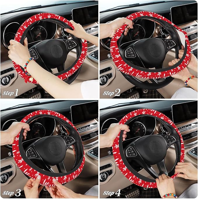 Christmas Ho Ho Ho Car Steering Wheel Cover, Non-Slip Absorbing Sweat Car Wheel Cover Accessories for Men Women,Universal 15" Fit Auto SUV Vans Trucks