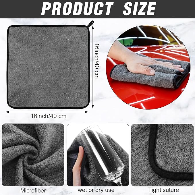 18 Pcs Gray Microfiber Towels: 16"x16" Microfiber Drying Towels Bulk Micro Fiber Car Cleaning Cloth for Cars Drying Washing Polishing Cleaning Household Supplies
