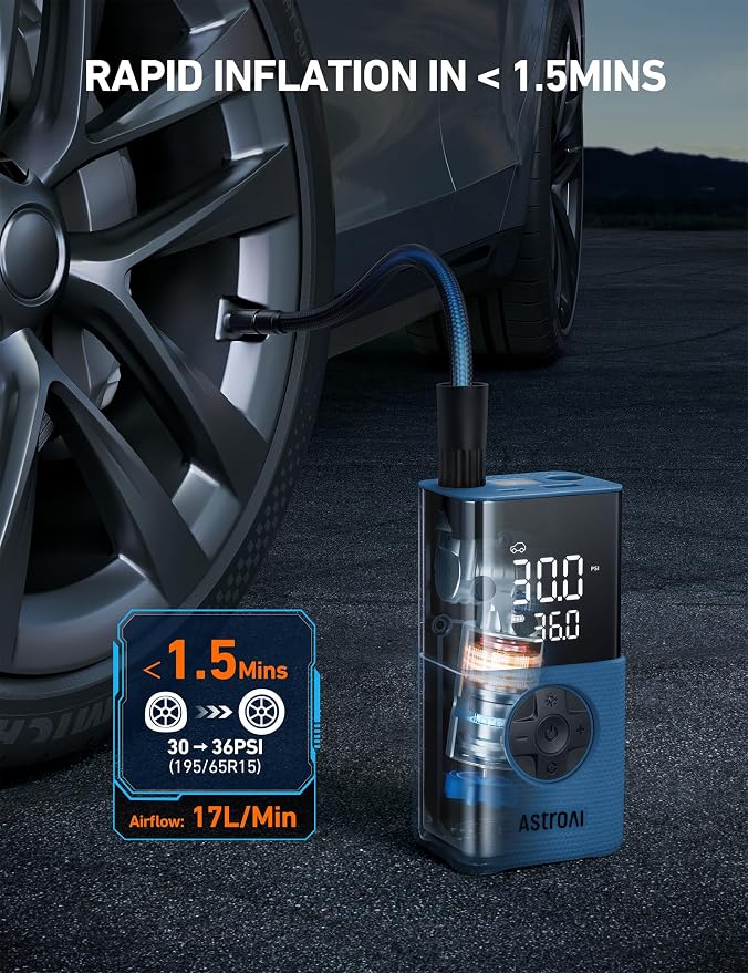 L7S Tire Inflator Portable Air Compressor Cordless with Digital Pressure Gauge, 150 PSI LED Light Bike Air Pump with Fast Inflation & Auto Shut-Off for Car Tires,Motorcycles,Bikes,Balls,Blue
