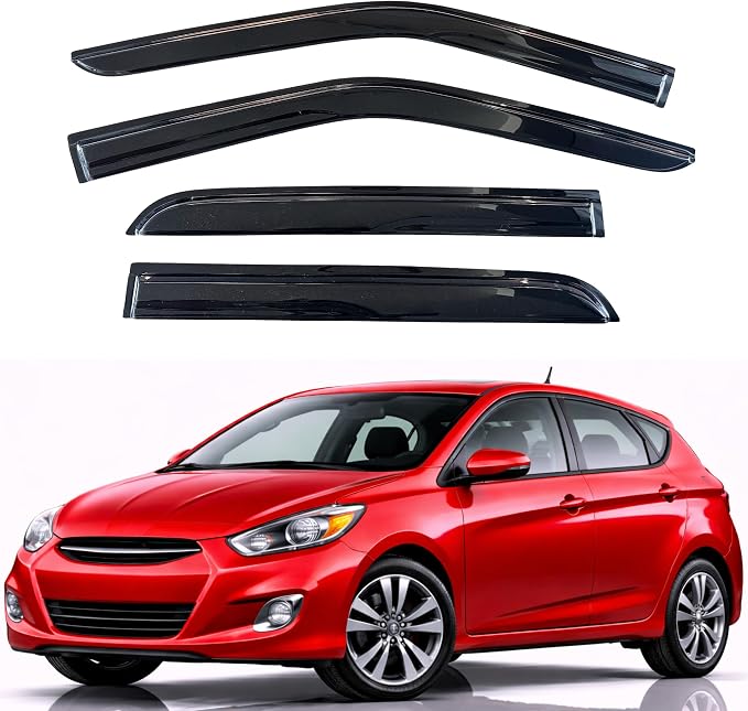 KPY Rain Guards Fit for 2012-2017 Hyundai Accent Hatchback, Out-Channel Window Visors Vent Wind Deflectors 4PC, Car Accessories for 12-17 Accent Hatchback (Excludes Sedan)