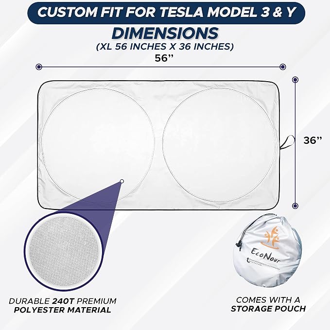 Windshield Sun Shade Compatible for Tesla Model 3 & Model Y Juniper 2017-2024 2025 2026, Sun Visor for EV Front Window Sunshade, Foldable Heat & UV Protector, Car Accessories