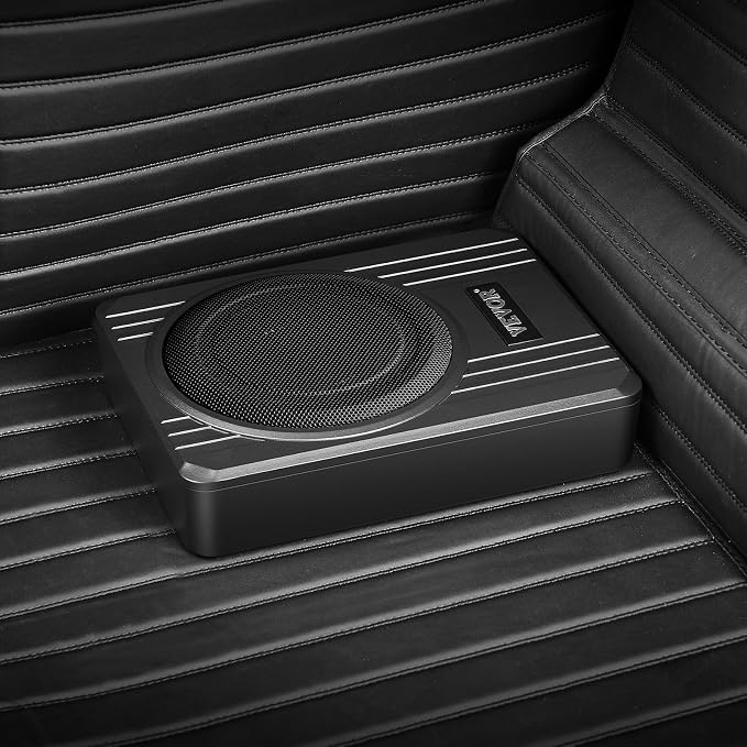 8" 400W Underseat Car Subwoofer, Slim Powered Car Subwoofers Under The Seat, Low Profile Audio Sub Built-in Amplifier, High/Low Level Input & Volume Controller for SUVs, Car, Truck, RV