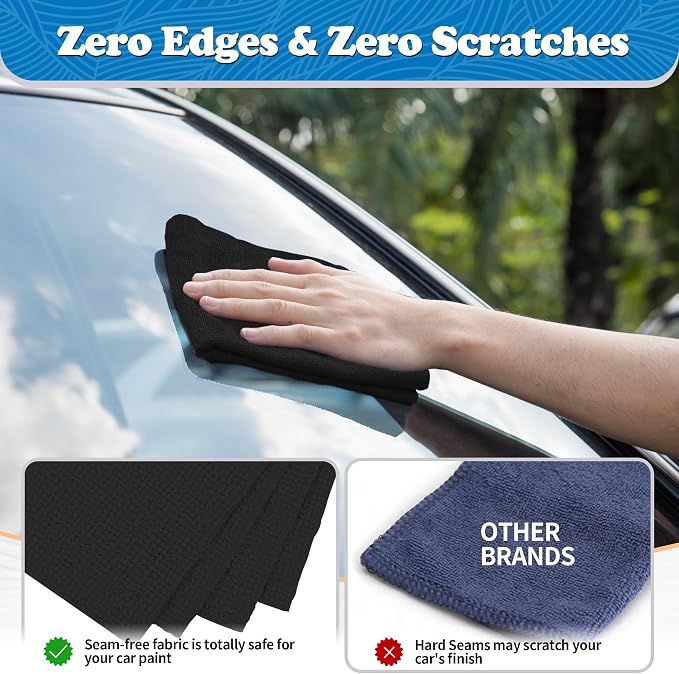 Microfiber Cleaning Cloth, Shop Towels Bulk, 24 Pack Black Microfiber Towels for Cars, All-Purpose Absorbent Cleaning Rags, Dust Cloth for Automotive, Mechanic, Garage, Bar, 12 x 11 inch