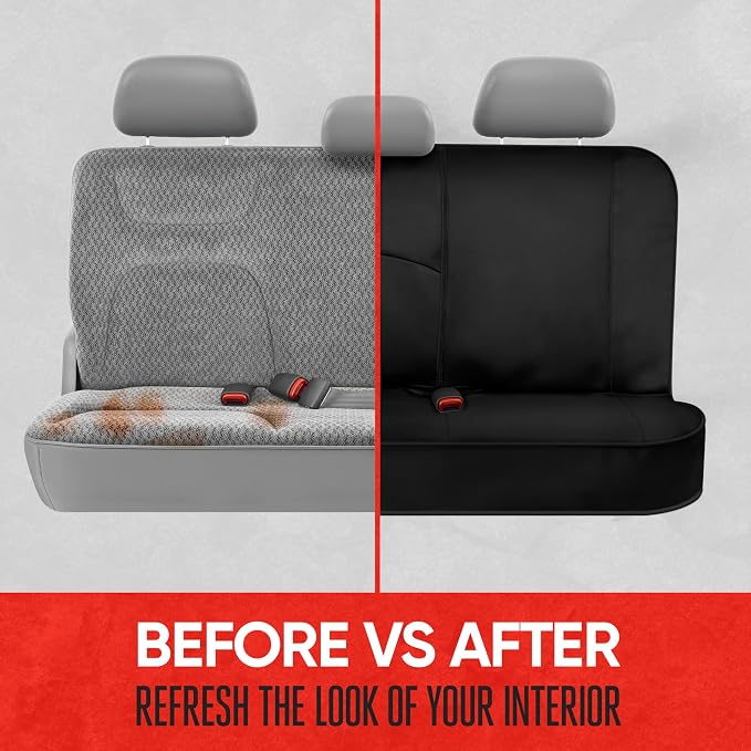SpillGuard Waterproof Rear Split Bench Seat Covers for Trucks Rear Seat Cover Only - Black Car Seat Covers, Back Seat Covers Only - Durable Neoprene Spill Resistant for Kids & Dogs