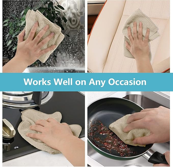 Brown Microfiber Cleaning Cloth, 8 Pack Cleaning Towels for Kitchen, Lint Free, Scratch-Free, Highly Absorbent, and Reusable Cleaning Rags for House, Window and Glass, Cars, 11.5 X11.5 inch