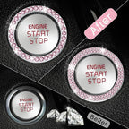 2 PCS Crystal Combinatorial Rhinestone Car Engine Start Decoration Ring, Push to Start Button Cover Sticker, Bling Car Interior Accessories for Women, Automotive Decals, Pink