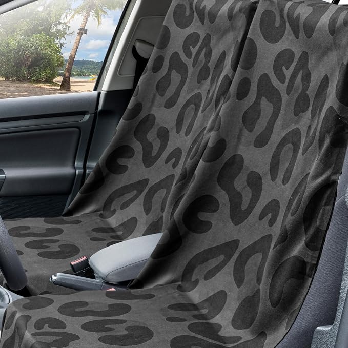 Car Seat Towel Covers with Storage Bag, 63 x 32 Inch Universal Non Slip Waterproof Sweat Protector for Car Truck, Gym Swimming Running, Machine Washable(2 Pack,Black Leopard)