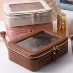 Toiletry bag waterproof cosmetic organizer with handle large opening for travelling car organizer (Brown)