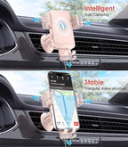 Wireless Car Charger, 15W Fast Charging Auto-Clamping Car Charger Phone Mount Air Vent Cell Phone Holder Compatible iPhone 16/15/14/13/13 Pro/12 pro/12/11, for Samsung Galaxy S23/S22/S21, Pink