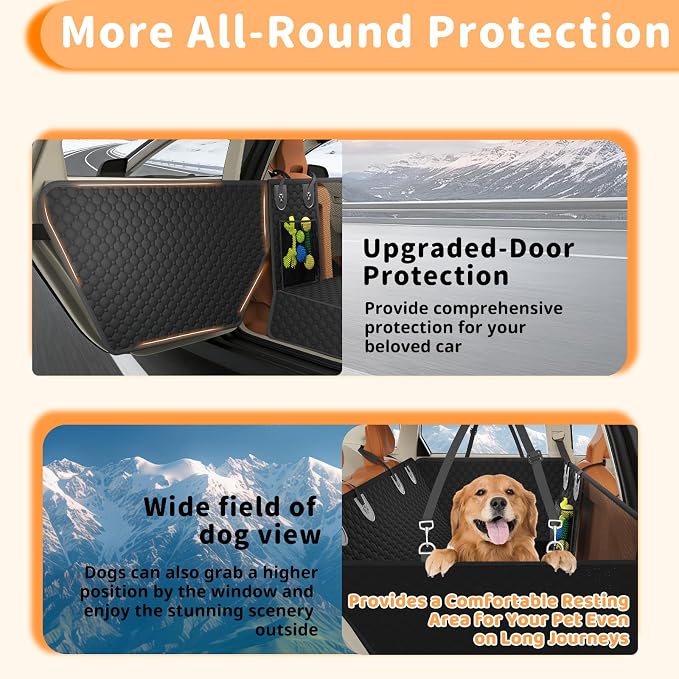 Dog Car Seat Cover for Back Seat,Waterproof Oxford cloth Hard Bottom Car Seat Cover for Dogs,Non-slip Backseat Dog Cover with Upgraded Door Protection Flap 52×25in,Dog Hammock for Car SUV Small Trucks