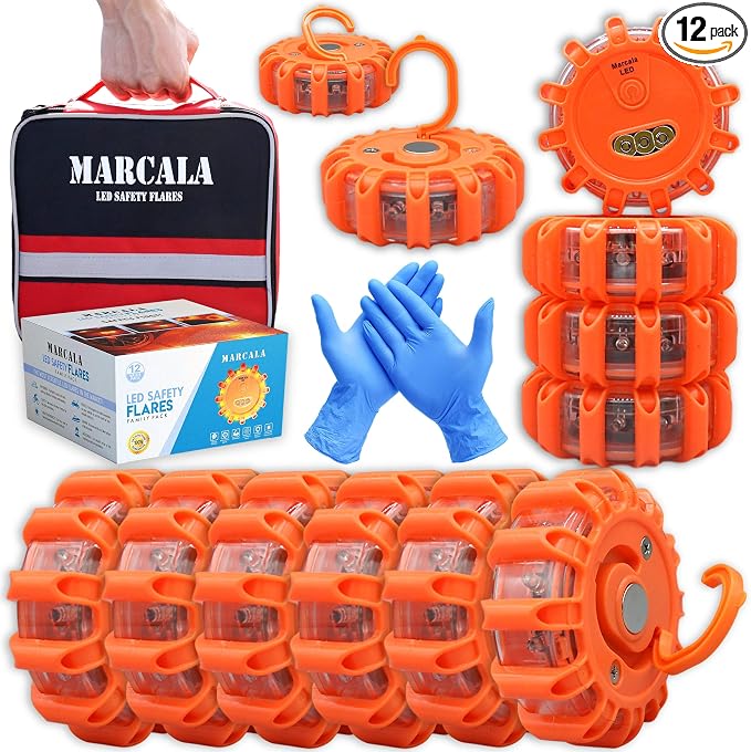 12-Pack Emergency Flares for Vehicles | Emergency Roadside Lights | Complete LED Road Flares Kit | Emergency Lights for Vehicles | Perfect for Gifting or Everyday Roadside Safety