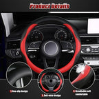Steering Wheel Cover, Anti Slip Breathable Comfort PU Imitation Leather Cute Car Accessories for Women Girl, Universal Protector in All Season 15 inch Fit Most Car(Red)