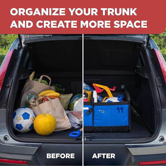 Car Trunk Organizers | Trunk Organizer, Car Storage Organizer - Premium Compartments Collapsible Portable car trunk organizers and storage for SUV (Large Capacity)