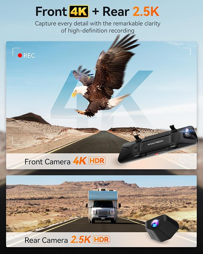 G900 PRO Mirror Dash Cam with 8MP STARVIS IMX678, 12 inches Rear View Mirror Camera with Front 4K and Rear 2.5K, Included 128GB Card, Voice Control, 5.8GHz WiFi, Loop Recording, G-Sensor & GPS