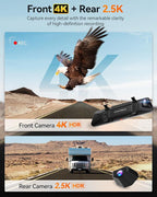 G900 PRO Mirror Dash Cam with 8MP STARVIS IMX678, 12 inches Rear View Mirror Camera with Front 4K and Rear 2.5K, Included 128GB Card, Voice Control, 5.8GHz WiFi, Loop Recording, G-Sensor & GPS