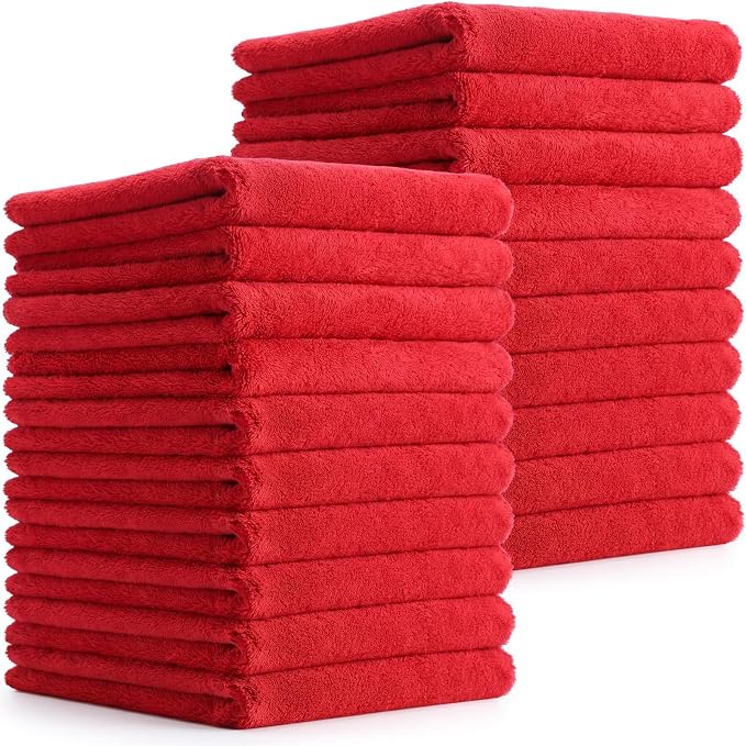 15 Pcs Car Microfiber Towels Buffing Drying Wash Cleaning Cloths Plush Large Towels Thick Care Polishing Detailing Waxing Scratch Proof Towel, 15.75 x 15.75 Inch (Red)