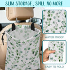Car Garbage Bag Watercolor Green Leaves Hanging Canvas Car Trash Bag Drawstring Car Back Seat Organizer for Car Back Front Seat Console with Adjustable Buckle