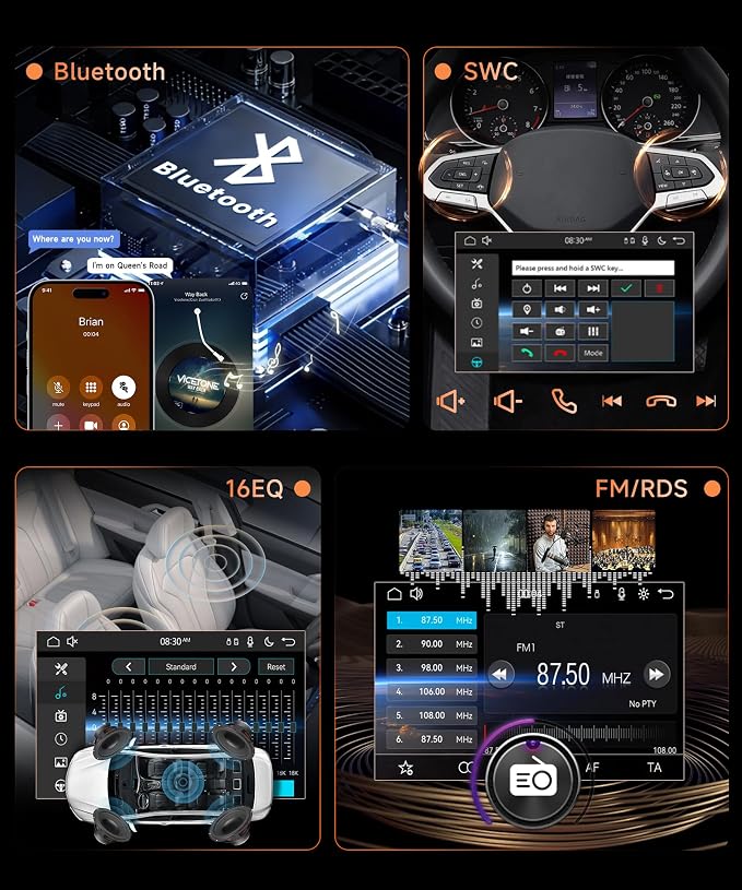 10.4'' Single Din Car Stereo with Wireless CarPlay Android Auto, HD Rotation Touchscreen Radio with Bluetooth, USB, Mirror Link, SWC, Car Play, FM/RDS Radio, Backup Camera