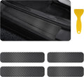 4PCS Car Door Sill Protector with Scraper,Carbon Fiber Car Door Protector Edge Guards for Front Rear Door Sills,Universal Anti-Scratch Car Door Threshold Strips (4D Black)
