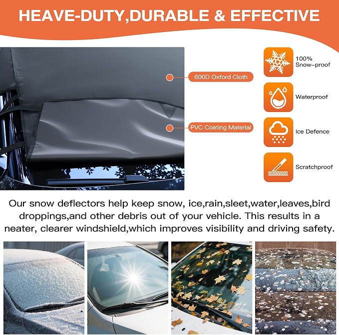 Car Windshield Cover for Ice and Snow, 600D Oxford Fabric Winter Frost Cover with Side Mirrors Cover, Frost Guard Windshield Cover for Car, SUV(68x 47 Inch)