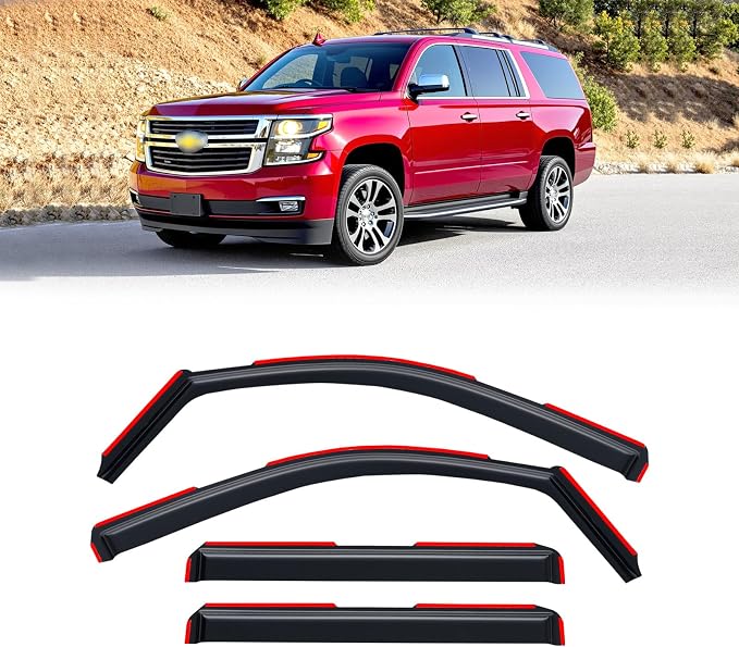 in-Channel Rain Guards for 2015-2020 Chevy Suburban, Window Visor Shields Vent Deflector Shade Wind Dark Smoke 2016 2017 2018 2019 15 16 17 18 19 20, Tape-On Inside-Mount, 4PCS