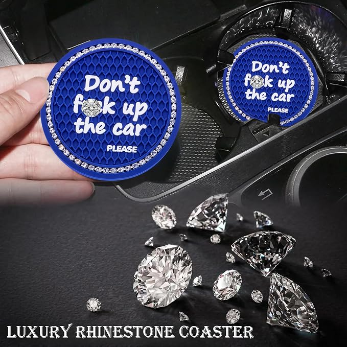2PCS Bling Crystal Rhinestone Cup Holder Coaster – 2.75 Inch Anti-Slip Auto Insert Cup Coaster – Sparkling Interior Decor Accessories for Cars & Vehicles (Blue & White)
