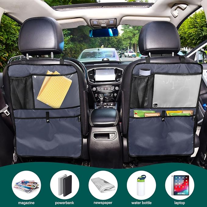 Navy Blue Car Seat Organizer for Kids Backseat Kick Mat with Adjustable Strap Seat Back Covers for SUV Vehicle Cars 2 Pcs