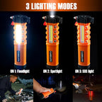 Emergency Car Flashlight with Seatbelt Cutter and Window Breaker, LED Work Light & Flash Beacon, Life-Saving Car Escape Tool for Roadside Safety (Orange)