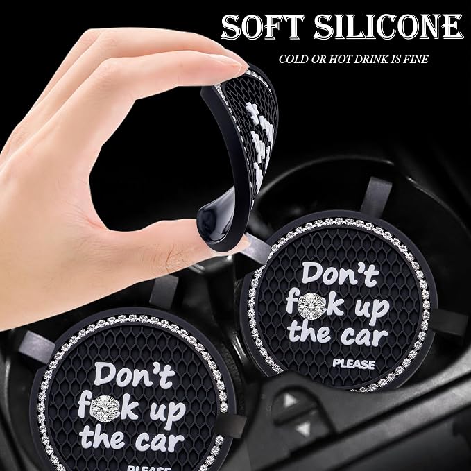 2PCS Bling Crystal Rhinestone Cup Holder Coaster – 2.75 Inch Anti-Slip Auto Insert Cup Coaster – Sparkling Interior Decor Accessories for Cars & Vehicles (Black & White)