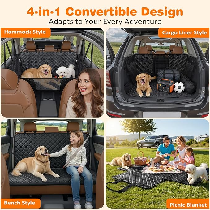 Dog Car Seat Cover for Pets 100% Waterproof Seat Cover Hammock 600D Heavy Duty Scratch Proof Nonslip Durable Soft Back Seat Covers for Cars Trucks and SUVs